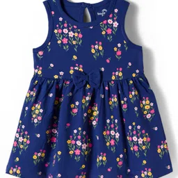 Doodle Poodle 100% Cotton Single Jersey Knit Frock With Full Sleeves Shrug - Navy Blue & Pink image 2