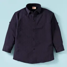 Rikidoos Full Sleeves Textured Shirt & Pant With Suspender & Bow Set - Navy Blue & Grey image 2