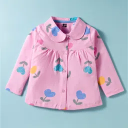 evimo Teddy Sinker Knit Full Sleeves Co-ords Night Suit with Floral Print - Pink image 2