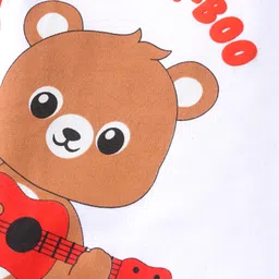 Babyhug Interlock Knit Half Sleeves Onesie With Bear & Peak-A- Boo Text Print - White Red & Yellow image 3