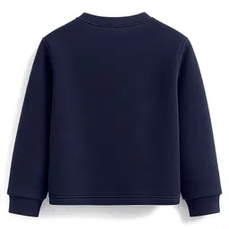 Kanvin Fleece Knit Full Sleeves Antipilling Winter Night Suit with Bear Patch Embroidery - Navy Blue image 3