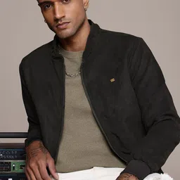 The Roadster Life Co. Velvet Finish Mandarin Collar Bomber Jacket-picture-33