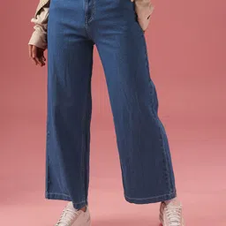 DressBerry Women Wide Leg High-Rise Heavy Fade Stretchable Jeans-picture-55