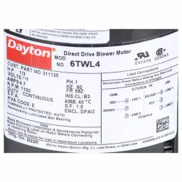 Dayton 1 Speed Open Dripproof Face Mount Direct Drive Blower Motor, 6TWL4 image 3