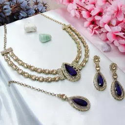 VATSALYA creation Alloy Gold- plated Blue Jewellery Set image 1