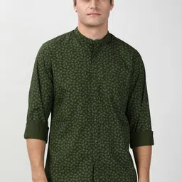 Peter England Casuals Men Slim Fit Floral Printed Band Collar Pure Cotton Casual Shirt-picture-35