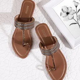 Mochi Gold-Toned Textured Block Sandals-picture-48