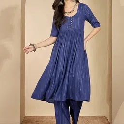 InWeave Women Striped A-Line Kurta with Trousers-image-49