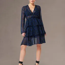 ChicFlick Women Floral Printed Plunge Neck Layered Tiered Fit & Flare Dress-picture-42