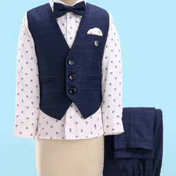 Robo Fry Woven Full Sleeves Box Print Party Suit with Bow Tie - Blue-picture-22