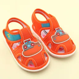 Cute Walk by Babyhug Velcro Closure Musical Sandals with Ship Applique -Orange-picture-27