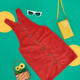 Pantaloons Junior Sleeveless Solid Dungaree - Rust-image-56