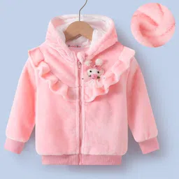 Kookie Kids Full Sleeves Solid Colour Hooded Sweat Jacket With Animal Applique - Pink-picture-32