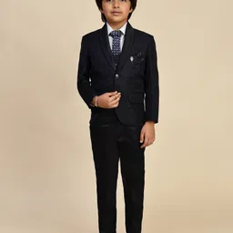 P-MARK Full Sleeves Solid Shirt With Waistcoat Textured Blazer Pant & Tie Set - Navy Blue-picture-18