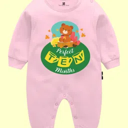 The Peppy Tend Cotton Monthly Birthday Theme Full Sleeves Perfect Ten Months Text Printed Romper - Pink-picture-21