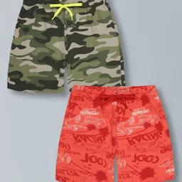 Plum Tree Pure Cotton Pack Of 2 Cool Text & Camouflage Printed Shorts - Olive Green & Red-picture-28