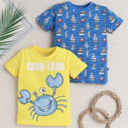 BUMZEE Cotton Knit Half Sleeves T-Shirts with Sea Life Print Pack Of 2 - Blue & Yellow-picture-49