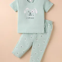 Tango Single Jersey Knit Half Sleeves Night Suit With Animal Print - Light Green-picture-12