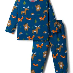 Babyhug Cotton Knit Full Sleeves Night Suit With Animal Print - Teal Blue-picture-15