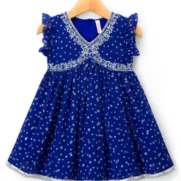 Babyhug Georgette Woven Sleeveless Ethnic Dress With Bandhani Print & Floral Embriodery - Blue-picture-21