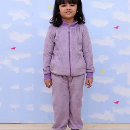 The Mom Store Fleece Woven Full Sleeves Solid Winter High Neck Jacket With Sweatpants Set - Purple-picture-23
