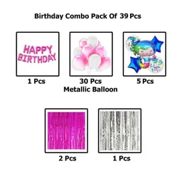 Bubble Trouble Happy Birthday Decoration Mermade Theme Combo Kit Items With Metallic Balloons Foil Curtain Shimmer For Little Kids Theme Birthday Party Decorations Pink Pack of 39 image 2