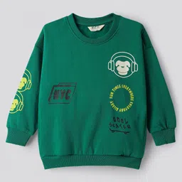 Bonfino 100% Cotton Fleece Drop Shoulder Full Sleeves Text Printed Sweatshirt With Cargo Jogger Set - Green & White image 2