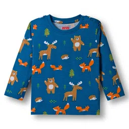 Babyhug Cotton Knit Full Sleeves Night Suit With Animal Print - Teal Blue image 2