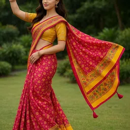 ROFOLO Floral Mirror Work Pashmina Designer Patola Saree image 3
