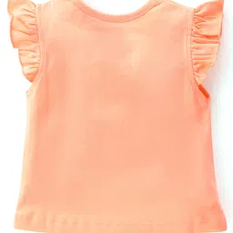 Babyhug Cotton Knit Flutter Sleeve Night Suit with Floral Applique Print - Orange image 3