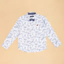 Pantaloons Junior Cotton Full Sleeves Abstract Printed Shirt With Bow - White image 4