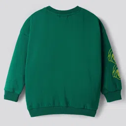 Bonfino 100% Cotton Fleece Drop Shoulder Full Sleeves Text Printed Sweatshirt With Cargo Jogger Set - Green & White image 3