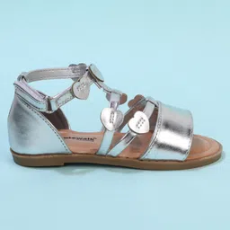 Cute Walk by Babyhug Velcro Closure Party Sandals with Heart Applique - Silver image 3