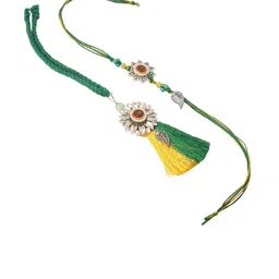NVR Set of 2 Green Pearls Bhaiya Bhabhi Thread Rakhi Combo image 3
