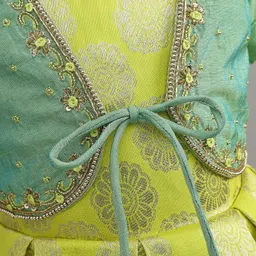 Enfance Half Puffed Sleeves Sequins Embellished Jacket With Floral Printed Pattu Pavadai Dress - Parrot Green image 5