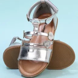 Cute Walk by Babyhug Velcro Closure Party Sandals with Heart Applique - Silver image 5