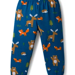 Babyhug Cotton Knit Full Sleeves Night Suit With Animal Print - Teal Blue image 5