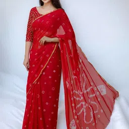 CLAFOUTIS Bandhani Pure Chiffon Bandhani Saree image 4