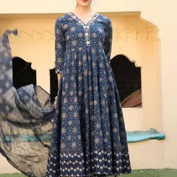 Anouk Mirage Women Ethnic Motifs Printed Panelled Thread Work Pure Cotton Kurta with Palazzos & With Dupatta-picture-39
