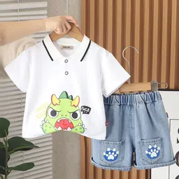 INCLUD Boys Cartoon Graphic Printed Polo Collar T-Shirt With Shorts-picture-10