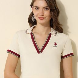 U.S. Polo Assn. Women Women Polo Collar Pure Cotton Applique T-shirt-picture-19