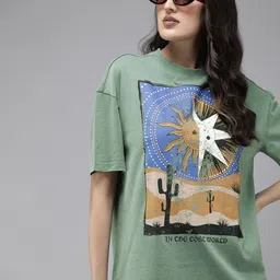 Roadster Women Graphic Printed Drop-Shoulder Sleeves Boxy T-shirt-picture-31