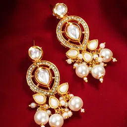 Anouk Gold-Plated Pearls Beaded And Stones Studded Teardrop Shaped Drop Earrings-picture-58