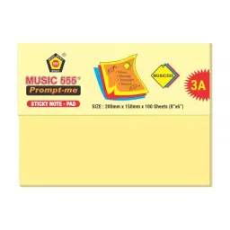 Music 555 Prompt-Me Sticky Note Pad 200x150 mm Yellow Color 100 Sheets, PNP-608 (Pack 6 Pcs)-image-58