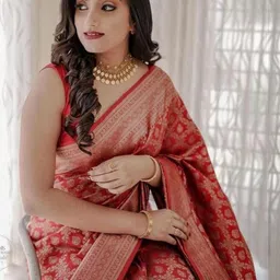 CaniBani Red Silk Blend Banarasi Sarees image 5