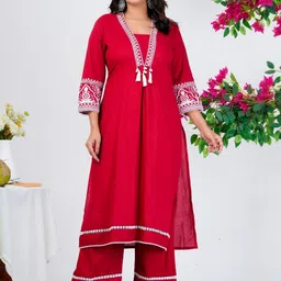 FrionKandy Women Ethnic Motifs Embroidered Regular Cotton Kurta Set With Dupatta image 3