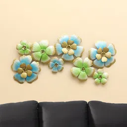vedas Mystic Indiana Blue & Green Textured Metal Jose Flower Wall Decor-image-90