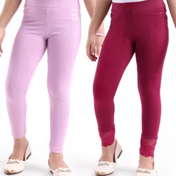 Honeyhap Premium Cotton Elastane Full Length Super Soft & Stretchable Legging With Bio Finish Solid Color Pack Of 2 - Orchid Bouquet & Red Plum-picture-28