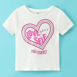 Simply Sinker Knit Half Sleeves T-Shirt  Text Print- White-picture-15