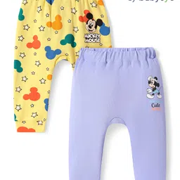 Babyoye Disney Interlock Knit Full Length Diaper Leggings With Mickey Mouse Graphics Pack of 2 - Yellow & Purple-picture-16